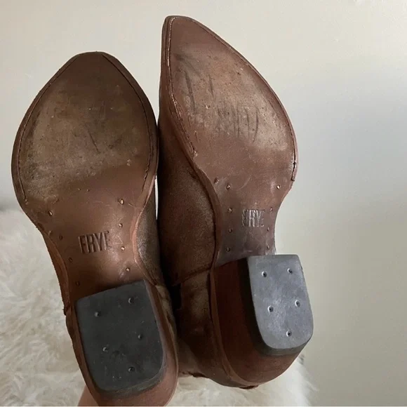 FRYE Women's Chocolate Genuine Leather Ankle Booties - Picture 7 of 11